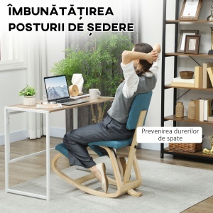 Scaun pentru genunchi din țesătură cu aspect de in și lemn, Maro închis - Img 4