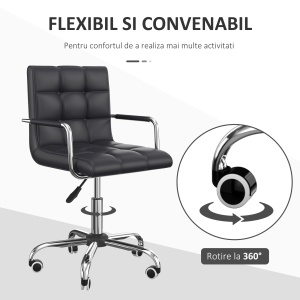 Scaun Rotativ cu Brațe din Piele Sintetică, Negru 52.5x54x94cm - Img 5