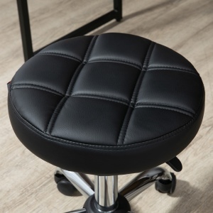 Scaun Rotativ cu Roti, Rotund, Scaun pentru Coafor și Estetician cu Înălțime Ajustabilă, Tapițat în Piele Ecologică, Ø35.5x51-67 cm, Negru - Img 9