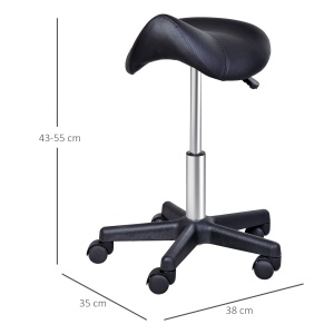 Scaun Rotativ cu Roți, Scaun pentru Coafor și Estetician cu Înălțime Ajustabilă, Tapițat cu Piele Ecologică, 35x38x43-55 cm, Negru - Img 3