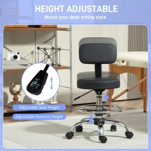 Scaun Rotativ la 360° și Reglabil pe Înălțime cu Suport pentru Picioare, 52x52x78-92 cm, Negru - Img 4