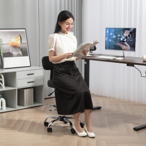 Scaun Rotativ la 360° și Reglabil pe Înălțime cu Suport pentru Picioare, 52x52x78-92 cm, Negru - Img 7