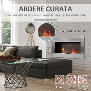 Șemineu pe Bioetanol Inox 110×54×14 cm cu 2 Arzătoare, Capacitate 1.5L, Șemineu Ecologic Suspendat pentru Interior - Img 6
