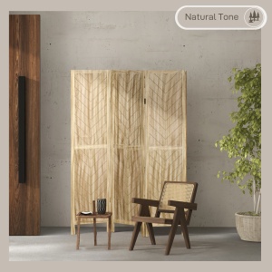 Separator de Cameră cu 3 Panouri, Ecran de Confidențialitate Pliabil Portabil pentru Interior din Lemn Masiv, Despărțitor de Perete, 120x170x1.6 cm, Natural - Img 4
