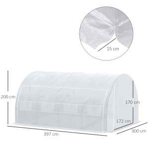 Seră cu Tunel cu Ușă, Panouri și 8 Ferestre Rulabile, în Oțel Zincat și PE, 3.97x3x2 m, Alb - Img 3