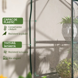 Sera de Balcon cu 3 Niveluri și Ușă Rulantă, Sera pentru Grădină cu Structură din Oțel și Acoperiș din PVC, pentru Plante, Legume, Flori, Fructe, 59x39x127 cm, Transparentă - Img 4