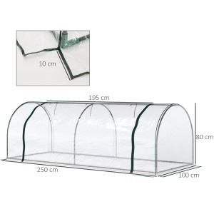 Sera de gradina cu cadru din otel si invelis din PVC, 250x100x80cm, Verde si transparent - Img 3