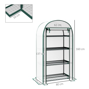 Sera de Gradina cu Rafturi din Metal si Copertina din PE, Sera pentre Legume cu Usa Rulou 80x49x160cm, Verde - Img 3