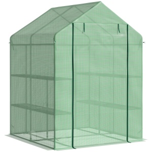 Sera de gradina cu rafturi, protectie din PE si usa care se ruleaza, 143L x 138l x 190H cm, verde - Img 1