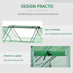 Seră de Grădină din Oțel cu Acoperire din PE, Uși Rulabile și Ferestre, 180x140x80cm, Verde - Img 6