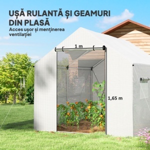 Seră de Grădină Tip Tunel 2x3x2 m cu Uși și Ferestre Rulabile, Seră pentru Grădină cu Acoperiș Înclinat, Structură din Oțel și Acoperire din Polietilenă, pentru Grădină, Verdețuri, Flori, Fructe, Anti-UV, Alb - Img 5
