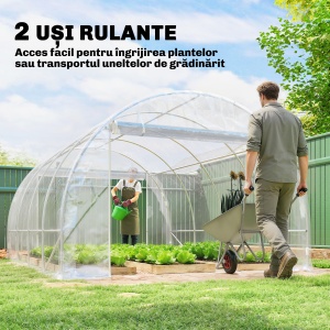 Seră de Grădină Tip Tunel 3x4x2 m cu 2 Uși Rulabile, Seră pentru Legume cu 4 Întăriri Diagonale, Cadru din Oțel și Acoperiș PE, pentru Legume, Flori, Fructe, Anti-UV, Transparent - Img 6