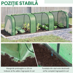 Sera de Gradina tip Tunel din Otel si Plastic PP cu Usi care se Ruleaza 295x100x80 cm, Verde - Img 6