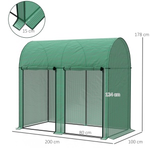 Seră pentru grădină 2 m² dim. 2L x 1l x 1,78H m 2 Uși cu fermoar rulante Oțel PE Înaltă densitate 140 g/m² Anti-UV verde - Img 3