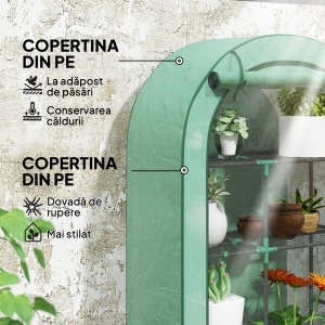 Seră pentru Grădină cu 4 Niveluri, Ușă Batantă și 14 Catarame din Plastic, 100x45x160 cm, Verde - Img 4