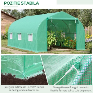 Seră pentru Grădină cu 6 Ferestre, Ușă Rulantă și Acoperiș Învelit PE, 4,5x3x2 m, Verde Închis - Img 6