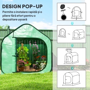 Sera pentru Gradina Metal+PE – 150×148×148 cm Verde, Usa Fermoar - Img 4