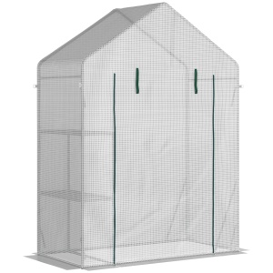 Sera pentru Gradina pentru Exterior cu 2 Rafturi, Usa tip Rulou, 143x73x195cm, Alb - Img 4
