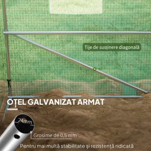 Seră Politunel cu Sistem de Stropitoare, Ușă Rulantă și 12 Ferestre cu Plasă, 600x300x195 cm, Verde - Img 7