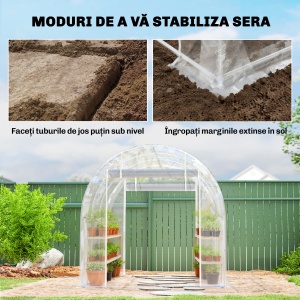 Seră tip tunel 2x3x2 m cu uși rulabile, cadru din oțel și acoperire din PE anti-UV, transparentă - Img 7