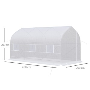 Seră Tip Tunel Anti-UV cu 6 Ferestre cu Plasă și Intrare Rulabilă, Metal și PE, 4x2x2 m, Alb - Img 3