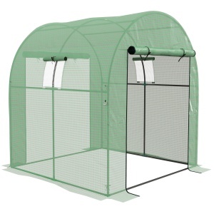 Seră Tip Tunel din Polietilenă Cu Uși și Ferestre din Plasă, Cort cu Capac din PE și Cadru de Oțel, Verde 1,8x1,8x2 m - Img 1