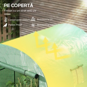 Seră Tip Tunel din Polietilenă Cu Uși și Ferestre din Plasă, Cort cu Capac din PE și Cadru de Oțel, Verde 1,8x1,8x2 m - Img 4
