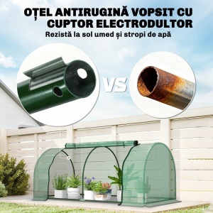 Sera Tunel din Otel si cu Capac din PVC, 200x100x80 cm, Transparent si Verde - Img 5