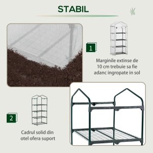 Sera verticala cu etajera cu 4 rafturi, sera pentru balcon si terasa din otel si PE alb, 70x50x160cm - Img 4