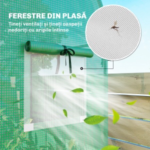 Sera Verticală pentru Balcon cu Ușă și Ferestre Rulabile, Sera pentru Grădină cu Structură din Oțel și Acoperiș din PE, pentru Plante, Legume, Flori, Fructe, Anti UV, 170x68x200 cm, Verde - Img 6