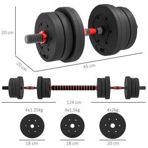 Set 2 Gantere cu 12 Discuri de 20 kg Total și Conector, Negru - Img 3