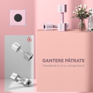 Set 2 Gantere de 5 kg, Pătrate și Antiderapante cu Plăci Detașabile, din Oțel și ABS, 32x9x9 cm, Roz - Img 5