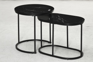 Set 2 Măsuțe de Cafea cu Blat cu Efect de Marmură din MDF și Oțel Negru