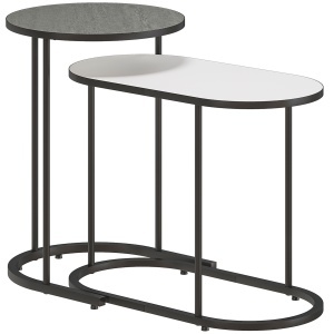 Set 2 Măsuțe de Cafea Suprapuse cu Cadru Metalic pentru Sufragerie și Birou, Gri și Alb