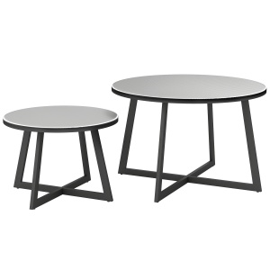 Set 2 Măsuțe de Grădină cu Blat din Sticlă Securizată, Ø70x45 cm, Gri