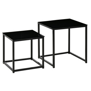 Set 2 Masute pentru Sufragerie Moderne din Otel si Sticla Securizata - Negru