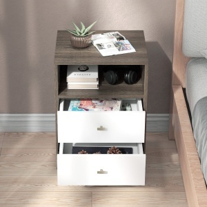 Set 2 Noptiere Moderne – Gri, cu 2 Sertare & Raft Deschis - Img 7
