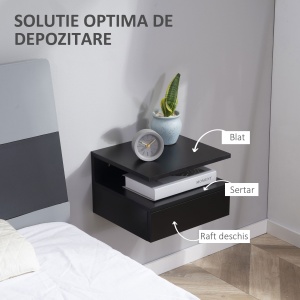 Set 2 Noptiere Suspendate – Lemn Cu Sertar & Polita Superioara - Img 6