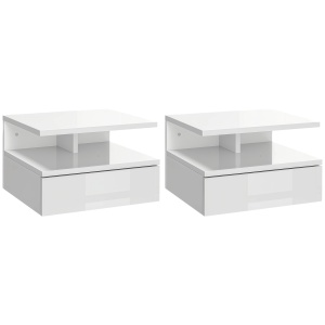 Set 2 Noptiere Suspendate Alb Lucios – Raft Lemn 35×32×22,5 cm