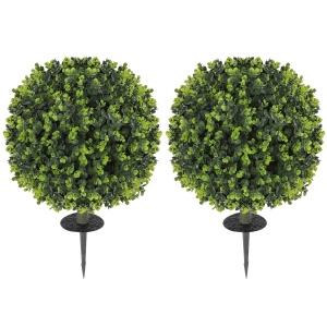 Set 2 Plante Artificiale de Buxus de 40 cm cu Tija Integrată pentru Interior și Exterior, Verde - Img 1