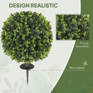 Set 2 Plante Artificiale de Buxus de 40 cm cu Tija Integrată pentru Interior și Exterior, Verde - Img 4