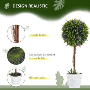 Set 2 Plante Artificiale Sferice cu Flori de Lavandă şi Vas, Ø24x60 cm, Verde - Img 4