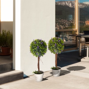 Set 2 Plante Artificiale Sferice cu Flori de Lavandă şi Vas, Ø24x60 cm, Verde - Img 7