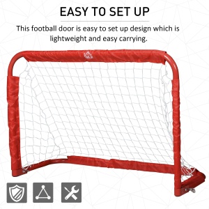Set 2 Porți de Fotbal Pliabile pentru Exterior cu 4 Țăruși, Plasă de Fotbal din Metal și Tetrolon, 90x36x60 cm, Roșu - Img 7