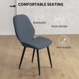 Set 2 Scaune cu Spătar Curbat, Scaune Moderne de Bucătărie în Material Textil de Tip In cu Picioare de Oțel pentru Sufragerie, 46x56x86 cm, Gri și Negru - Img 5