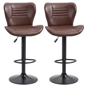 Set 2 Scaune de Bar cu Înălțime Reglabilă, Șezut Rotativ și Suport pentru Picioare, 46,5x54x88-108 cm, Maro - Img 1