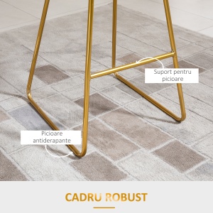 Set 2 Scaune Inalte, Suport pentru picioare, Perna de catifea, Poliester/Metal, 52.5x47x97cm, Negru/Auriu - Img 5