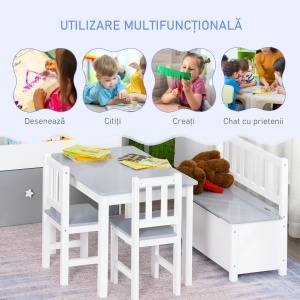 Set 4 Piese cu Masuta pentru Copii, 2 Scaune si Banca - Img 4