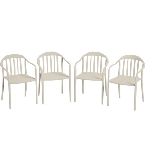 Set 4 Scaune de Grădină Stivuibile cu Spătar și Brațe, Rezistente la Raze UV și Impermeabile, 57x54x78 cm, Alb