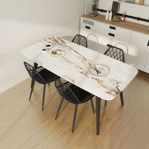 Set 4 Scaune Moderne cu Spătar Perforat Plastic și Metal Negru - Img 6
